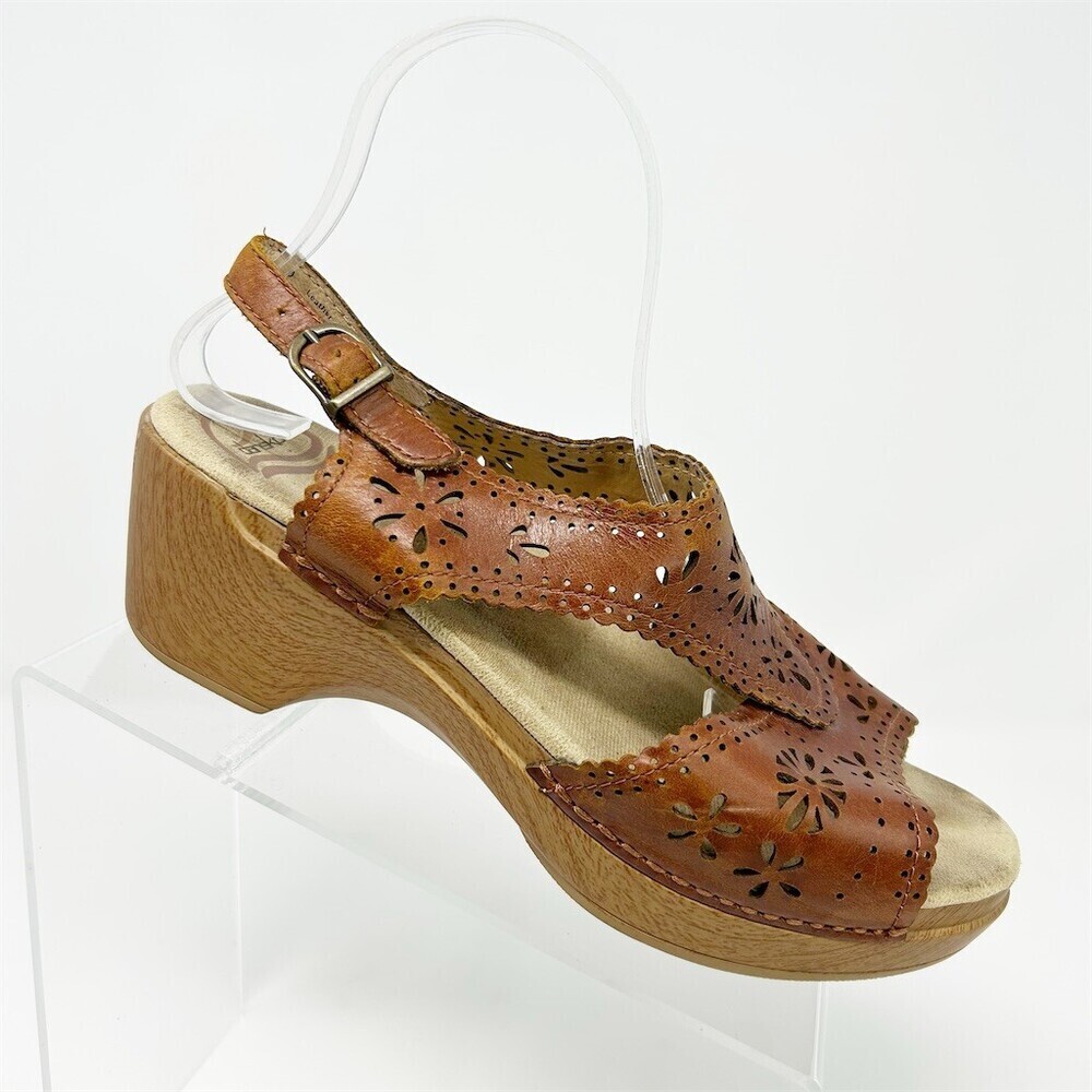 Dansko Womens Slingback Wedge Sandals Brown Floral Cutout Open Toe EU 40